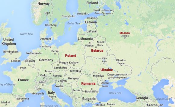 Peta Rusia, Belarus, Ukraina, Polandia dan Rumania Peta Rusia, Belarus, Ukraina, Polandia dan Rumania